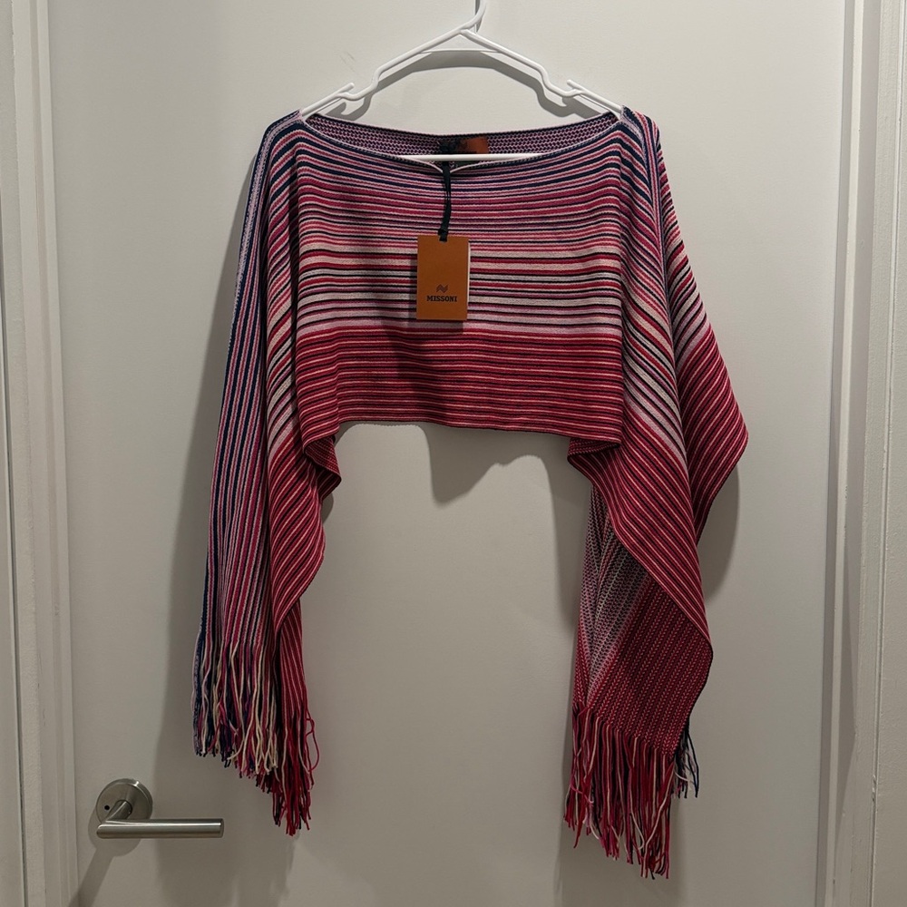 MISSONI Striped Cropped Wool Blend Poncho